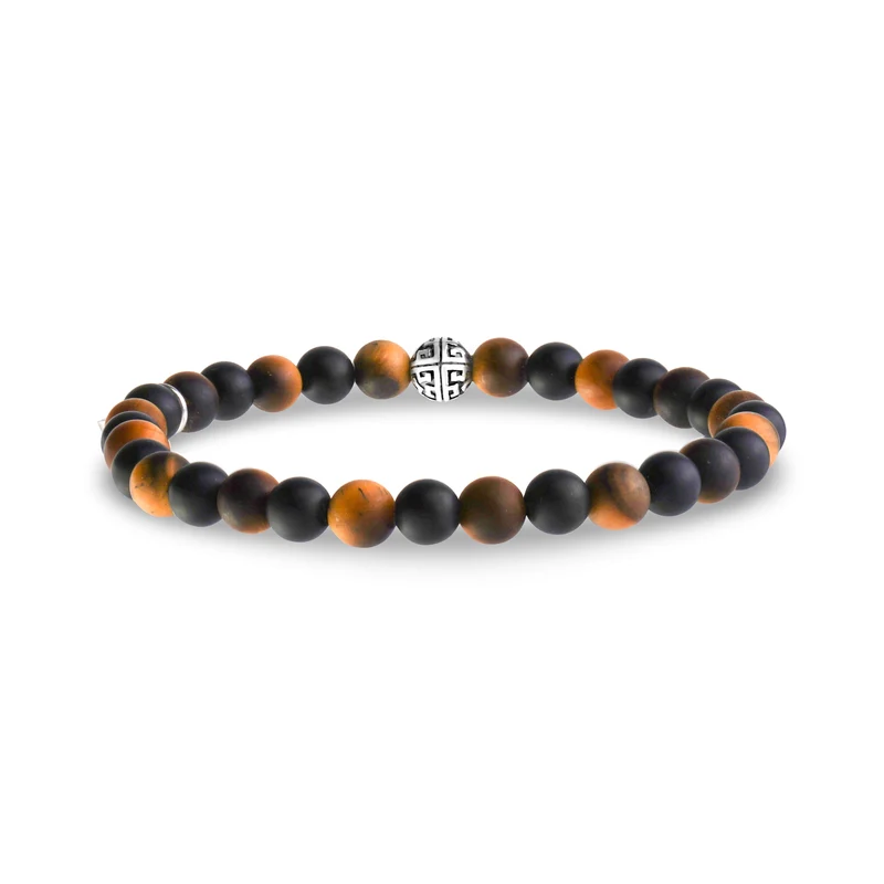 Bracelet de perles noires et brunes de 6 mm