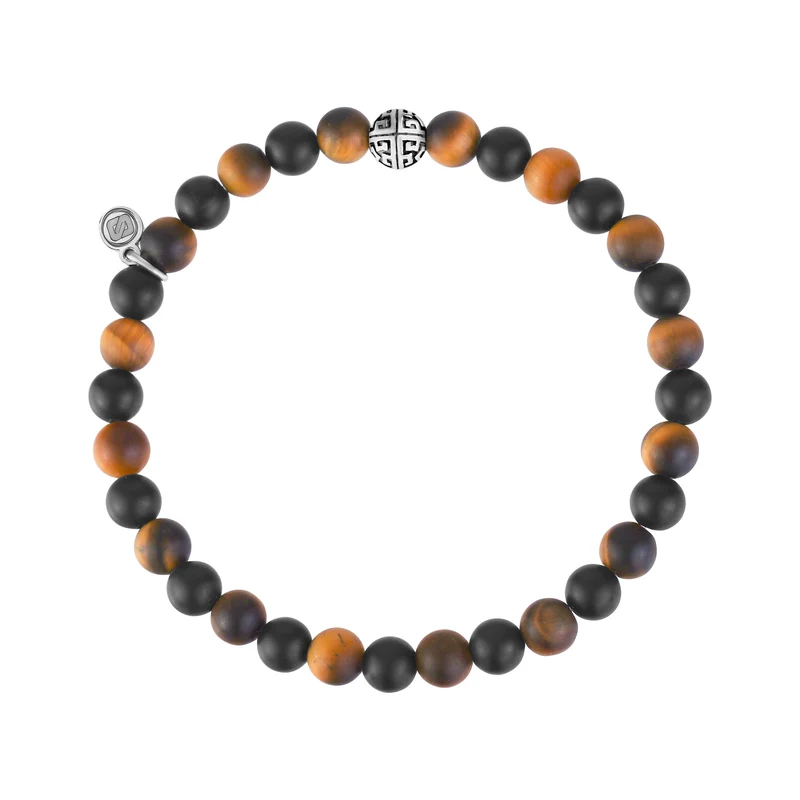 Bracelet de perles noires et brunes de 6 mm