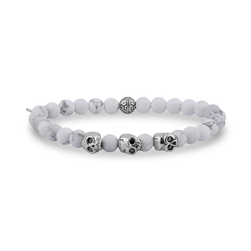 Bracelet de perles extensibles 6mm tête de mort en pont