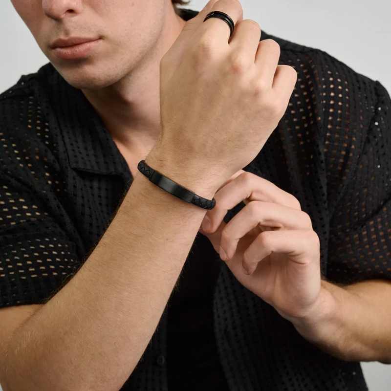 Bracelet d'identification plat en cuir de 8 mm
