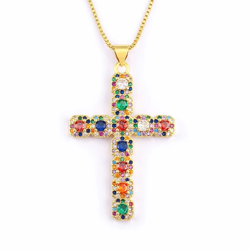 Collier Croix Diamant Multicolore