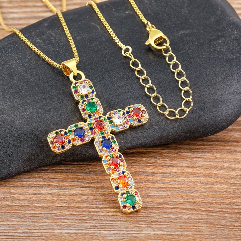 Collier Croix Diamant Multicolore
