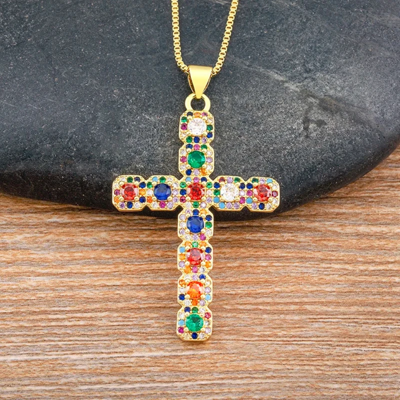 Collier Croix Diamant Multicolore