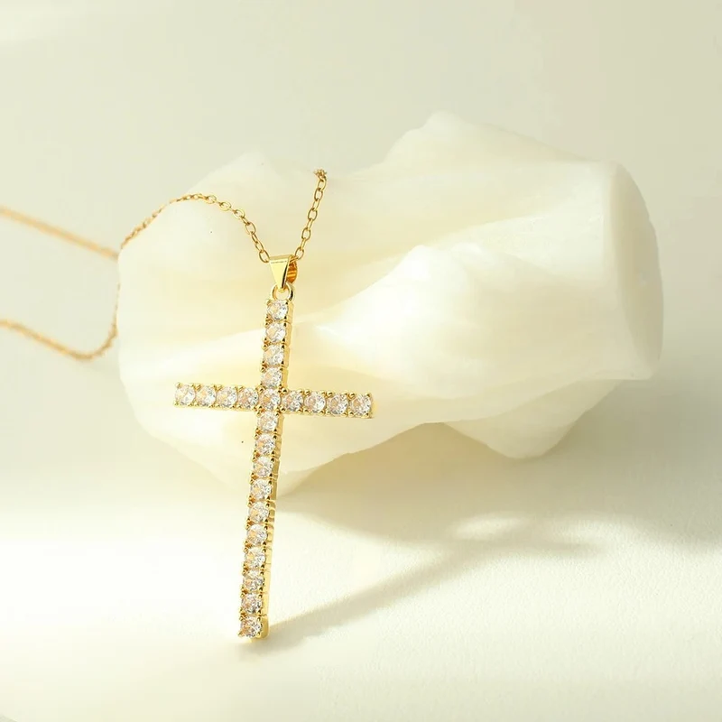 Collier Grande Croix Strass