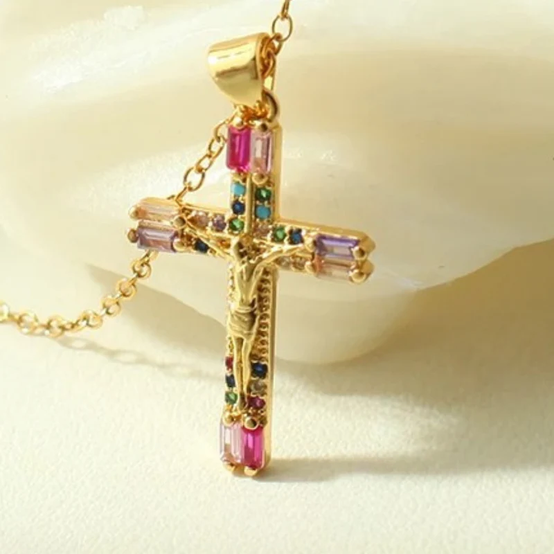 Collier Croix Multicolore Jésus
