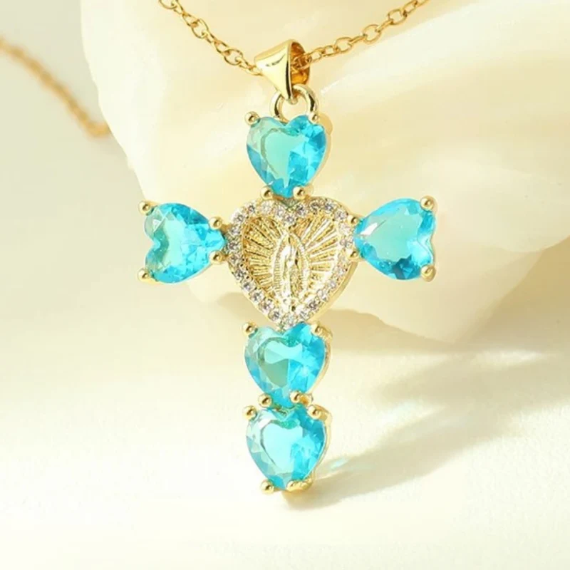 Collier Croix Cœur Turquoise