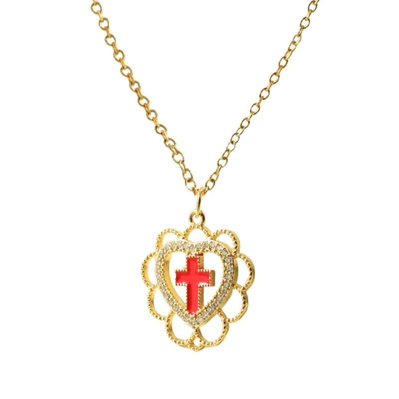 Collier Croix Rouge Cœur