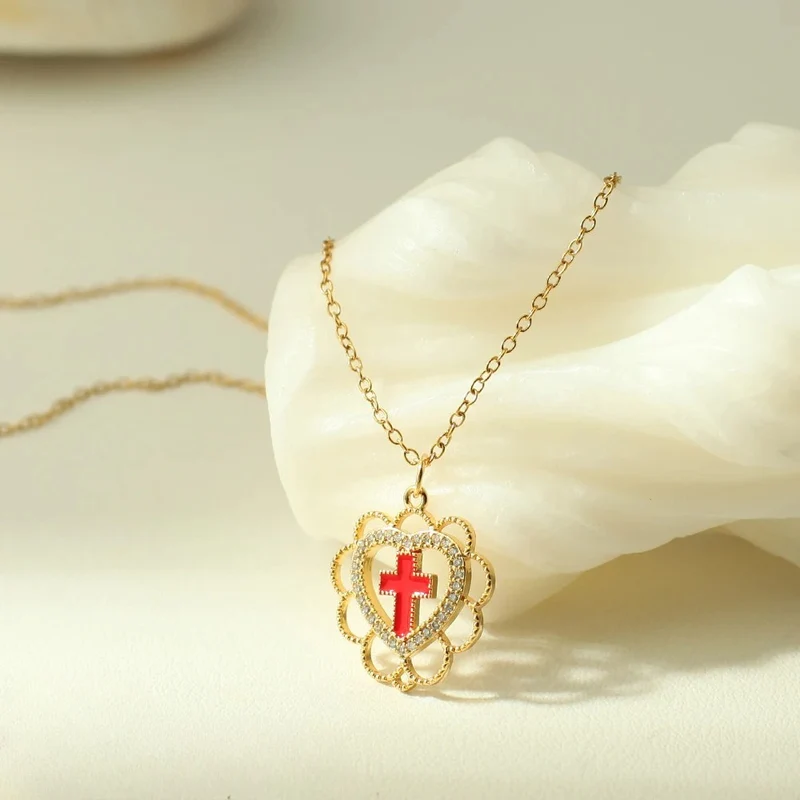 Collier Croix Rouge Cœur