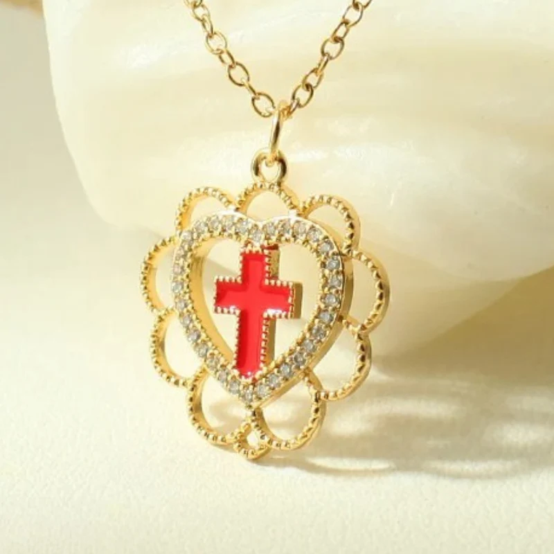 Collier Croix Rouge Cœur