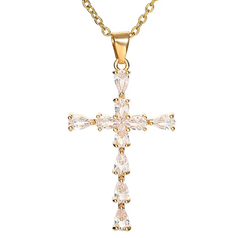 Collier Pendentif Croix Cristaux