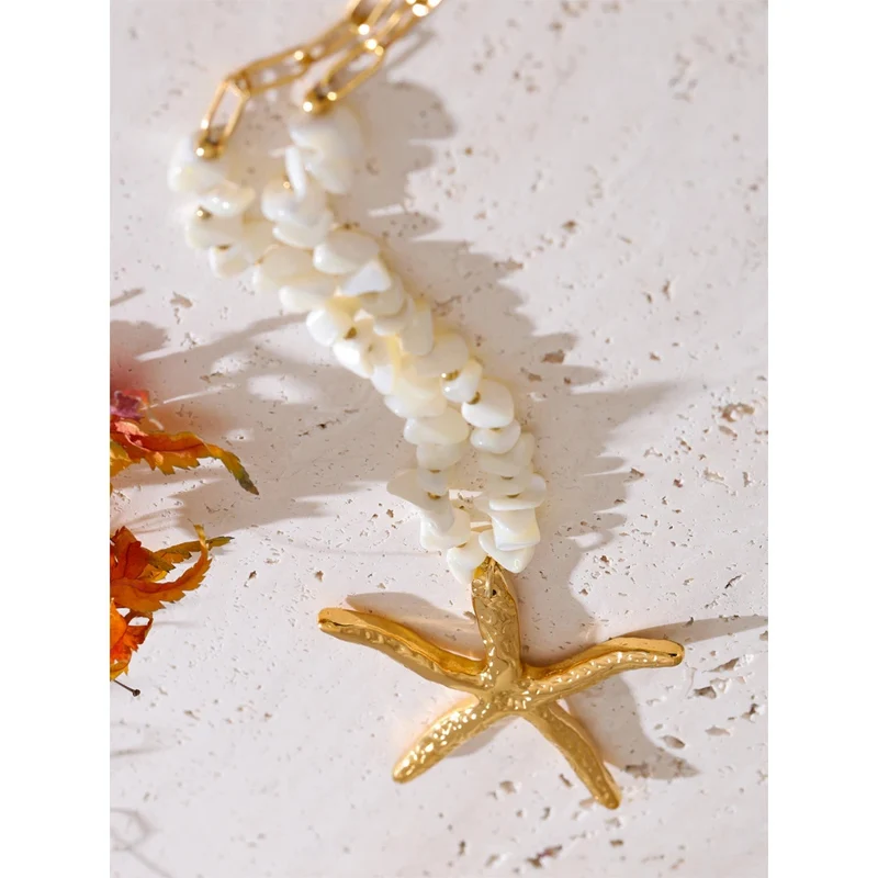 Collier Perles Blanches Étoile de Mer