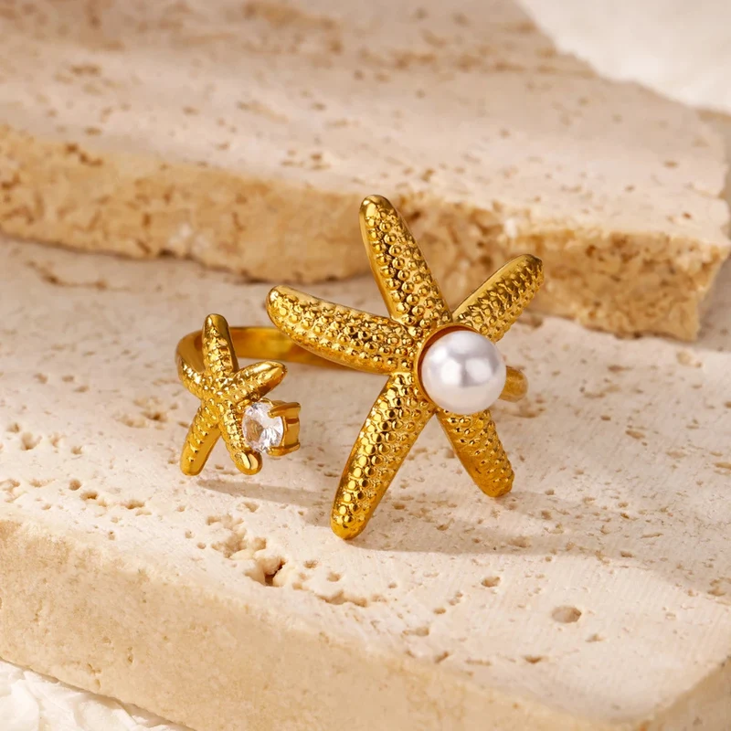 Bague Doule Étoile de Mer Perle