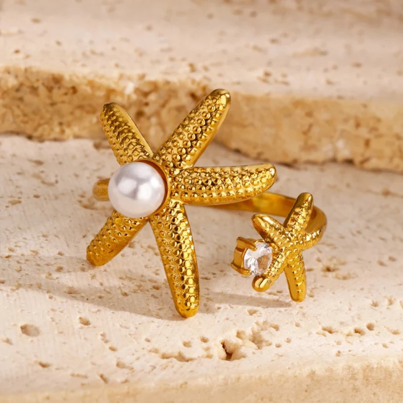 Bague Doule Étoile de Mer Perle