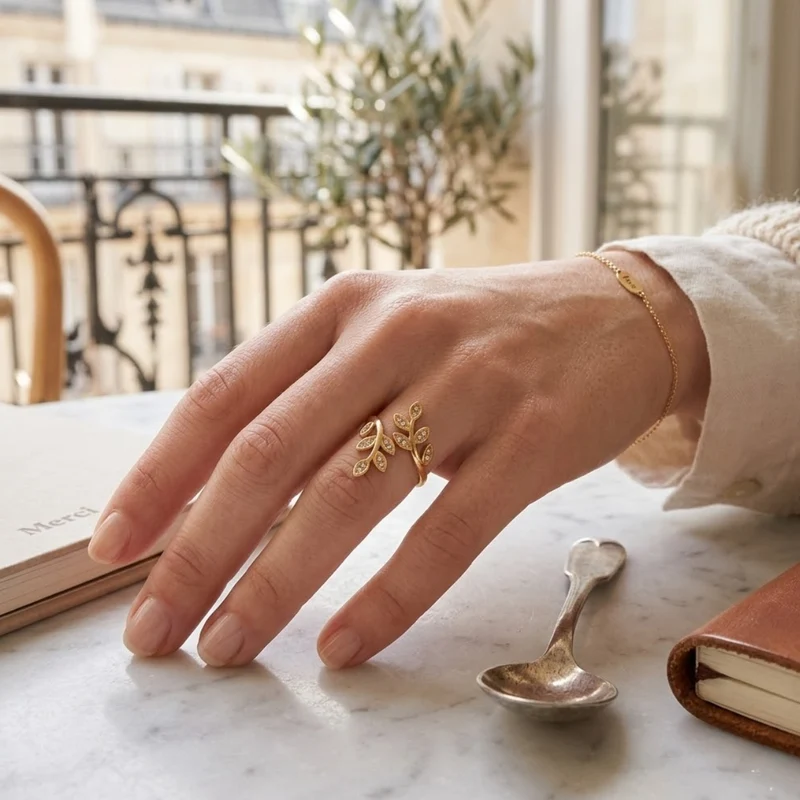 Bague Feuille strass