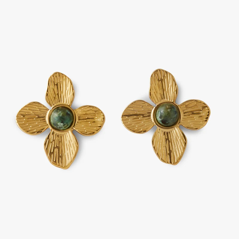 Boucles d'oreilles fleur avec pierre Acier