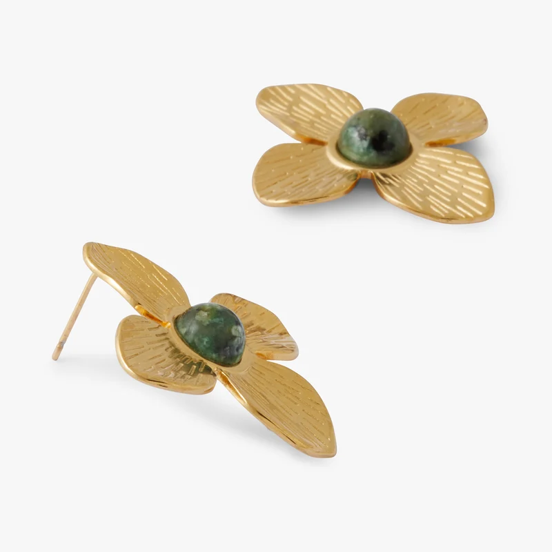 Boucles d'oreilles fleur avec pierre Acier