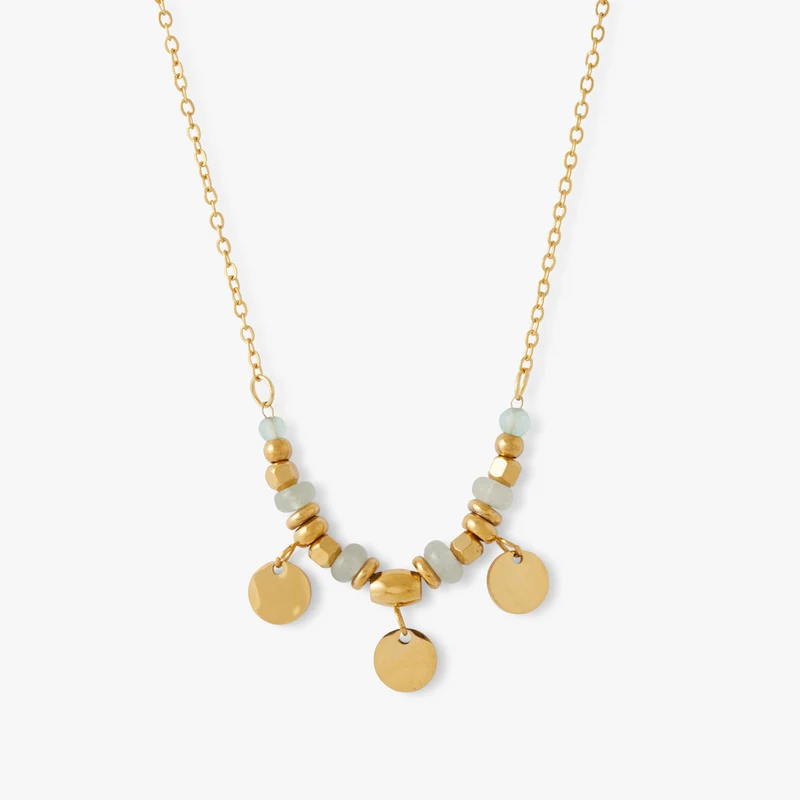 Collier disques et perles Acier