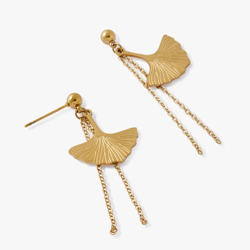 Boucles d'oreilles feuilles de ginkgo Acier