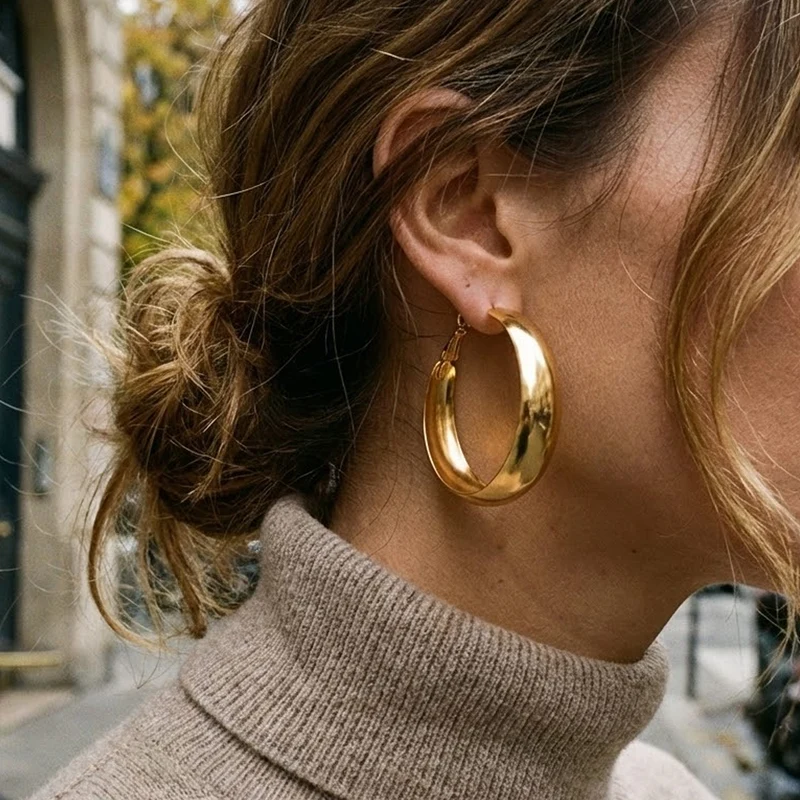 Boucles d'oreilles épaisses ovales brillantes