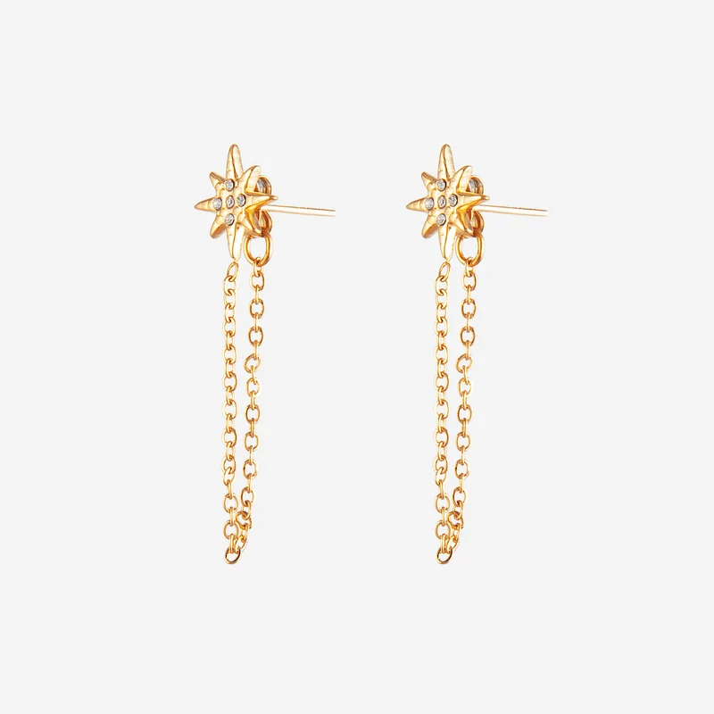 Boucles d'oreilles étoile en cristal avec chainette