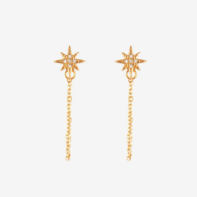 Boucles d'oreilles étoile en cristal avec chainette