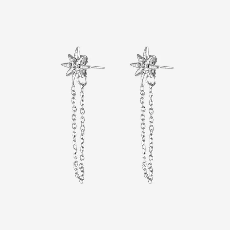 Boucles d'oreilles étoile en cristal avec chainette