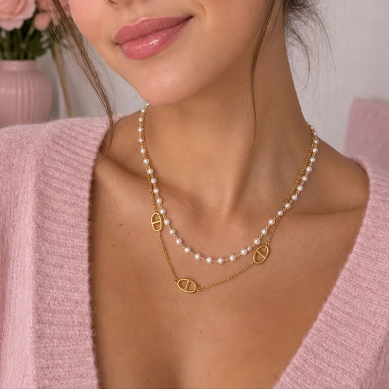 Collier Double Rangs Perles