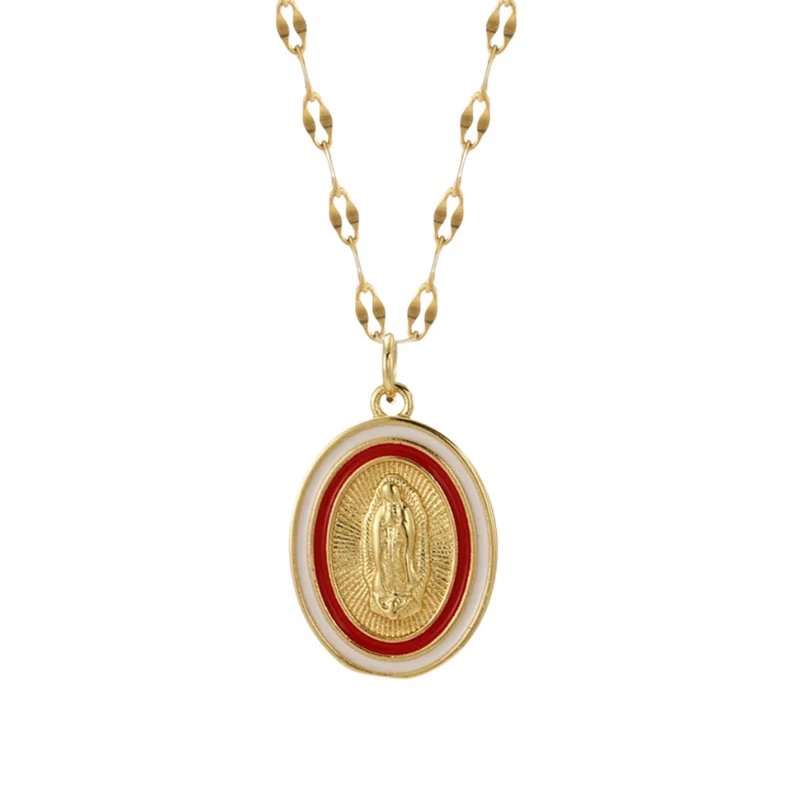 Collier Vierge Marie Or Rouge