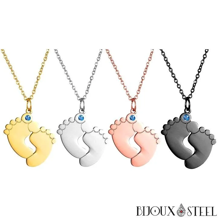 Collier pieds de bébé personnalisable en acier inoxydable