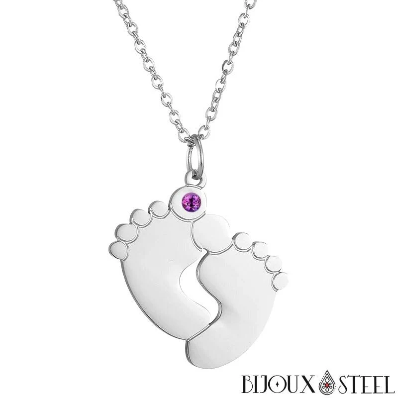 Collier pieds de bébé personnalisable en acier inoxydable