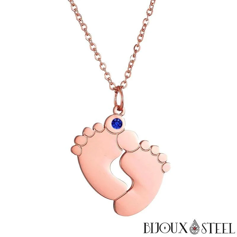 Collier pieds de bébé personnalisable en acier inoxydable