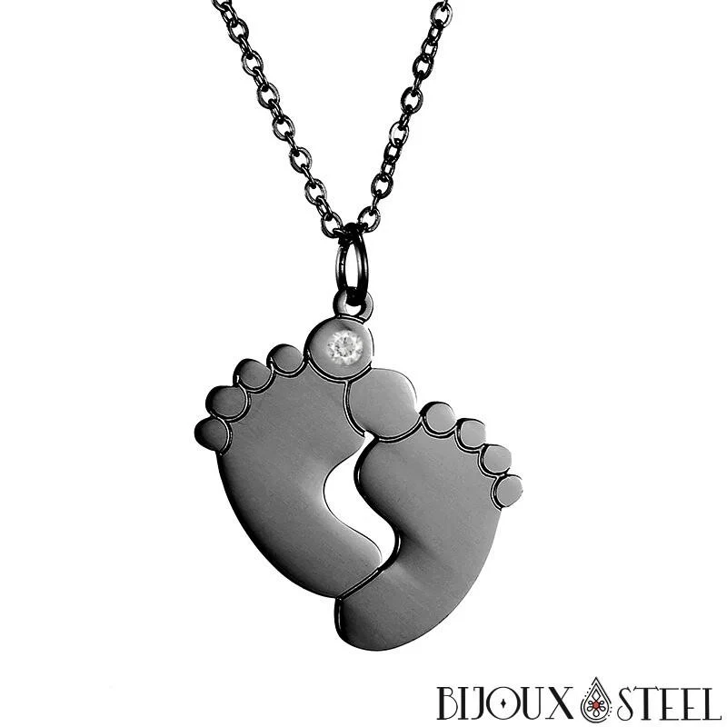 Collier pieds de bébé personnalisable en acier inoxydable