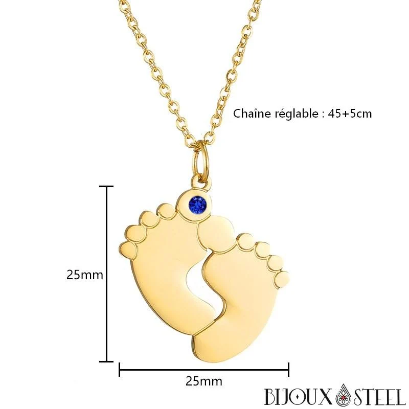 Collier pieds de bébé personnalisable en acier inoxydable