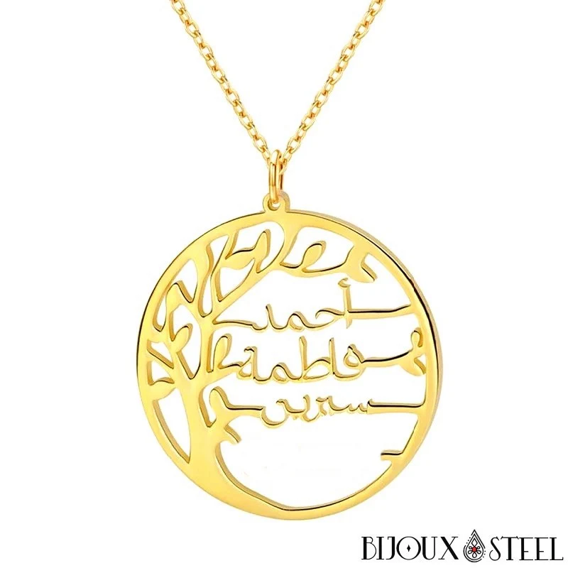 Collier arbre généalogique personnalisable à prénoms arabes