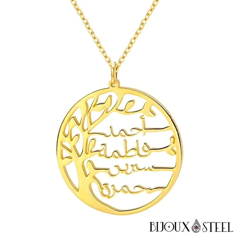Collier arbre généalogique personnalisable à prénoms arabes