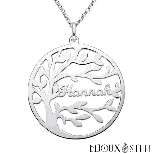 Collier arbre généalogique personnalisable à prénoms en acier chirurgical