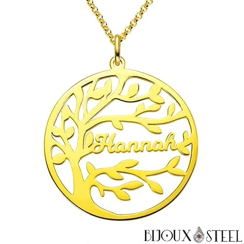 Collier arbre généalogique personnalisable à prénoms en acier chirurgical