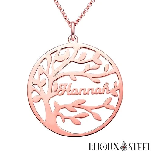 Collier arbre généalogique personnalisable à prénoms en acier chirurgical