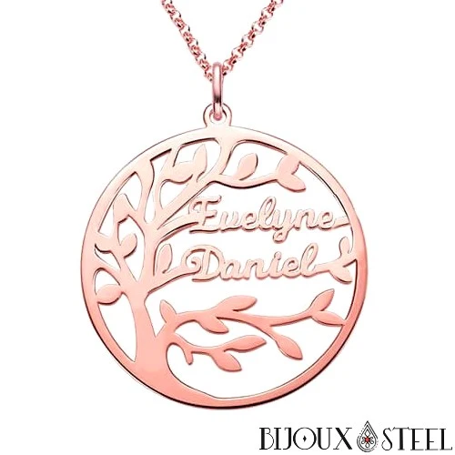Collier arbre généalogique personnalisable à prénoms en acier chirurgical