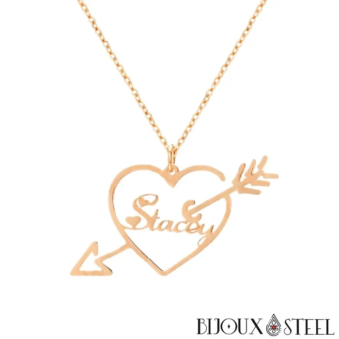 Collier cœur et sa flèche de l'amour à prénom personnalisé en acier chirurgical
