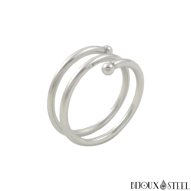 Bague argentée à double tours de doigt en acier chirurgical