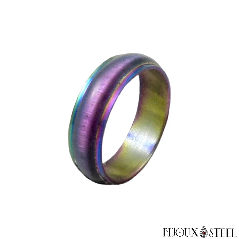 Bague mixte à reflets colorés en acier chirurgical