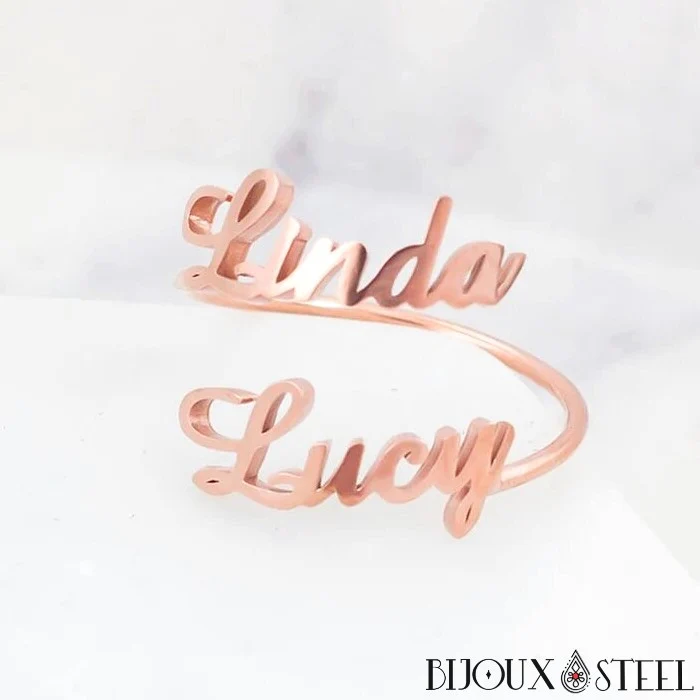 Bague deux prénoms personnalisable et ajustable