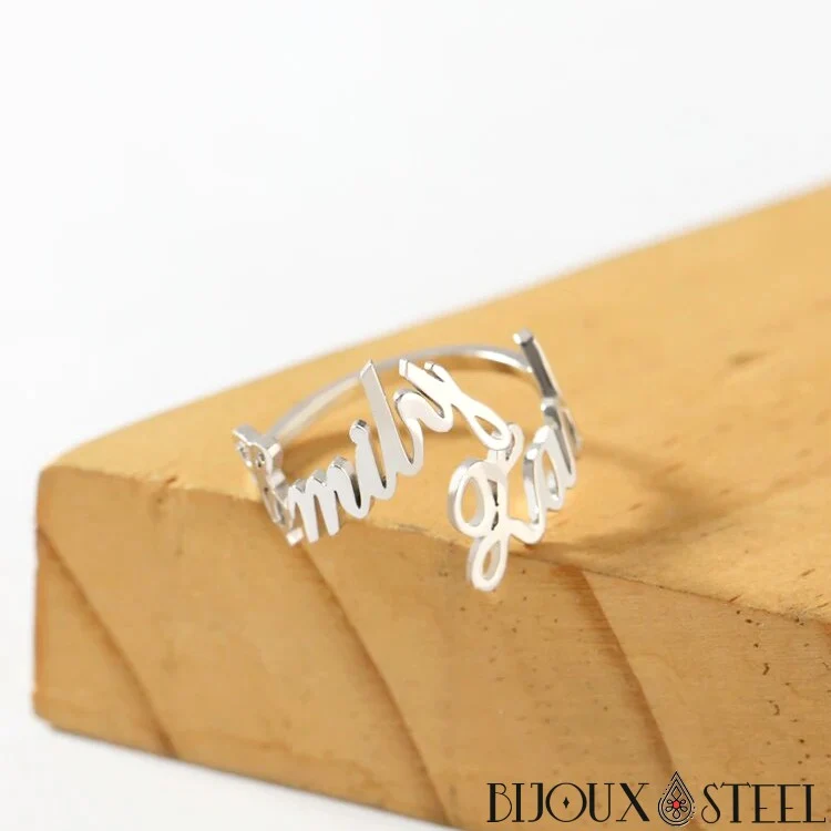 Bague deux prénoms personnalisable et ajustable