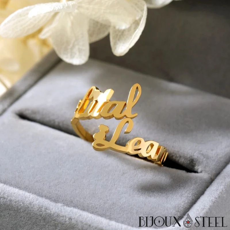 Bague deux prénoms personnalisable et ajustable