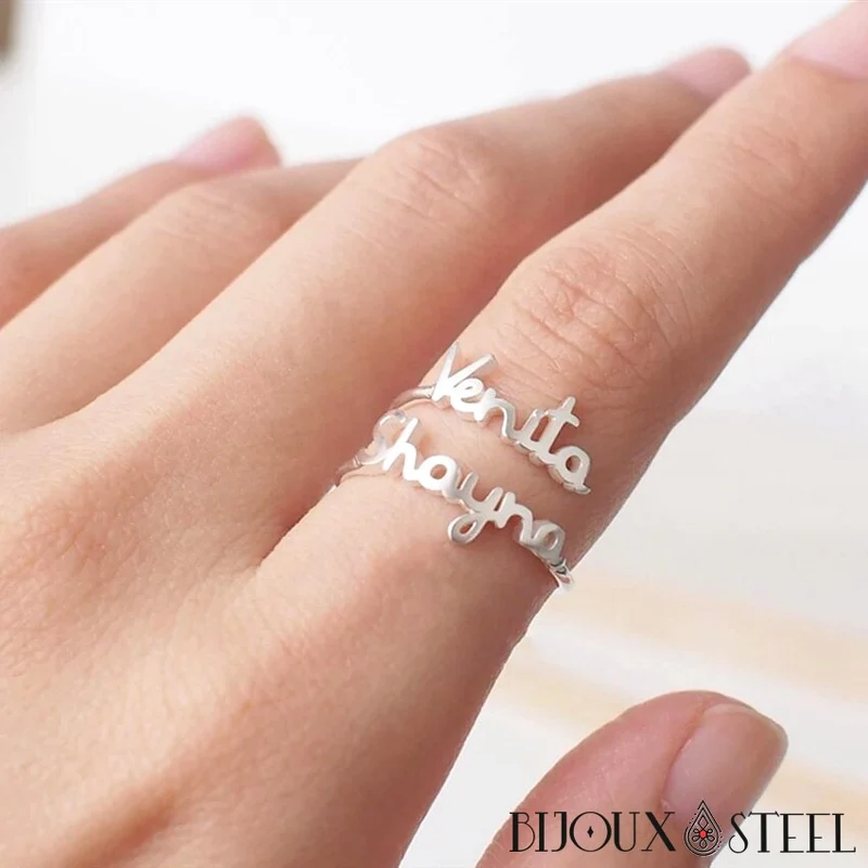 Bague deux prénoms personnalisable et ajustable