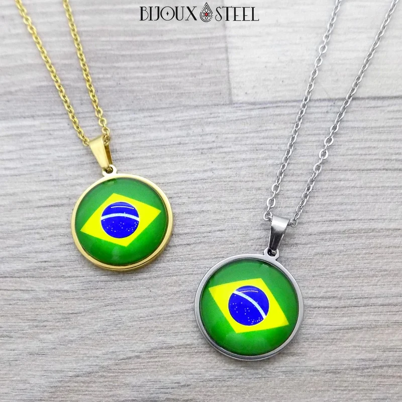 Collier à pendentif drapeau du Brésil