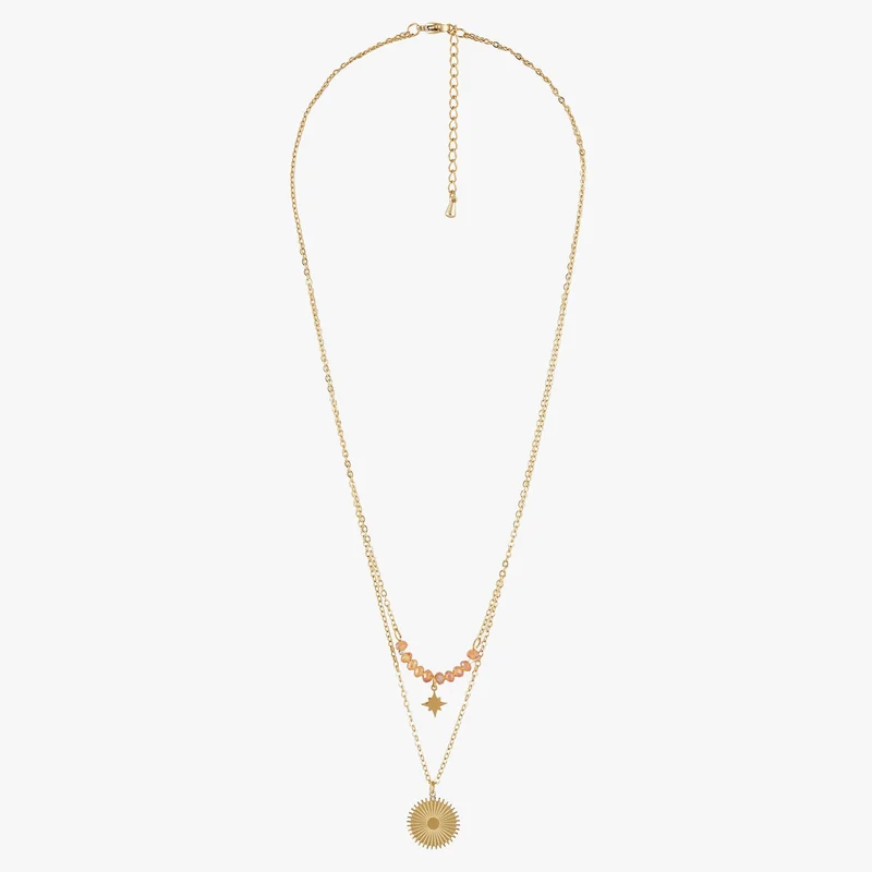 Collier 2 rangs rose en acier inoxydable