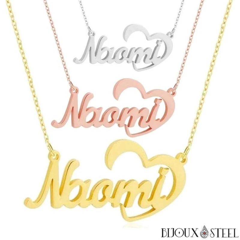 Collier personnalisé prénom et cœur en acier chirurgical