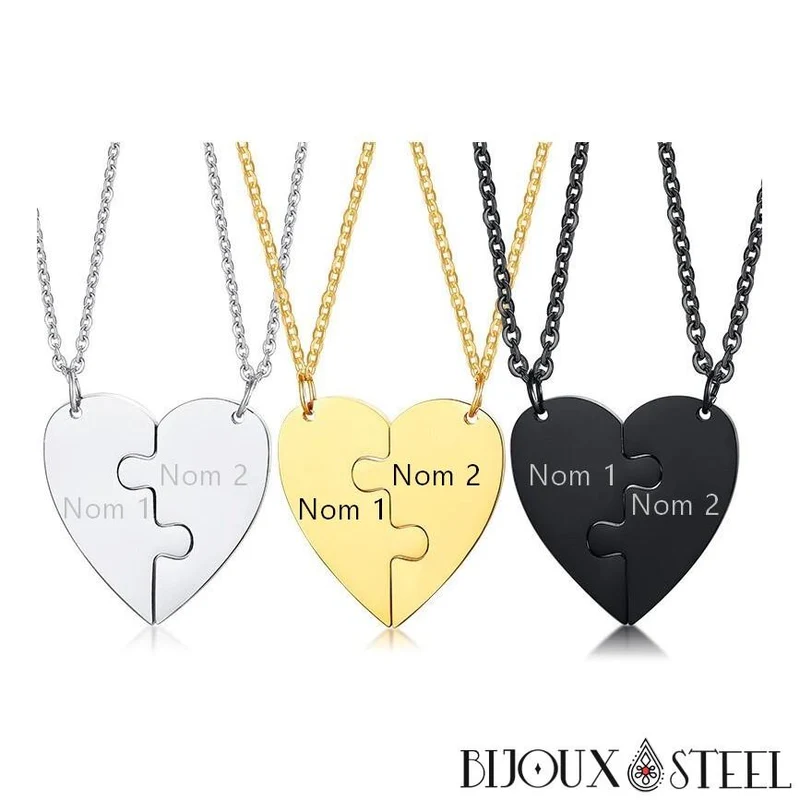 Collier cœur séparable deux sections personnalisable